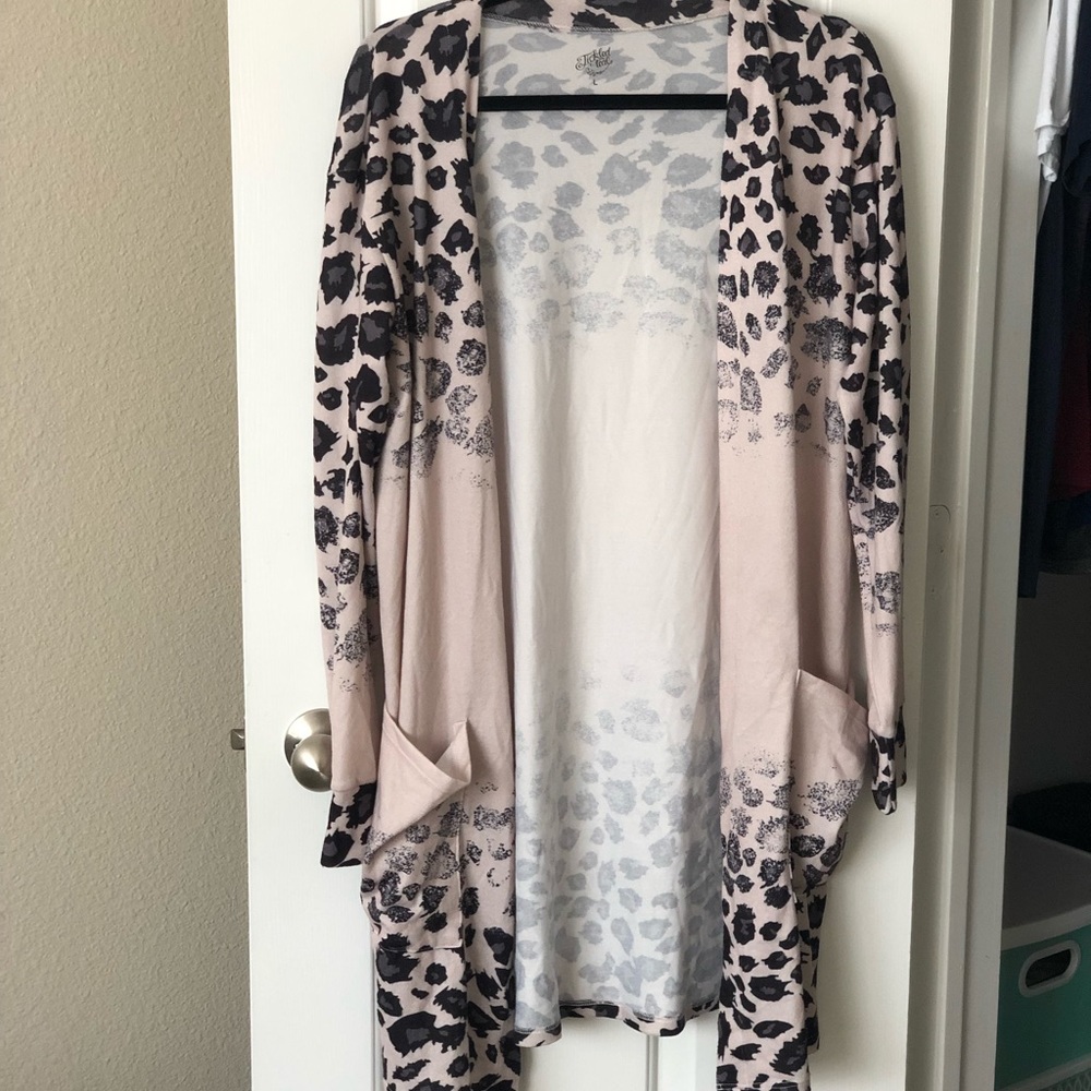 Cheetah print cardigan.